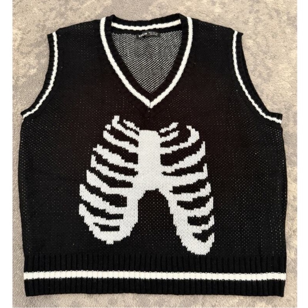 Goth Skeleton Rib Cage Sweater Vest Halloween Grunge 90s Women Medium